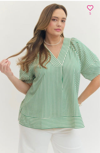 Ella Classic Stripe V - Neck Blouse - All About Me Boutique