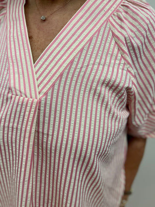 Ella Classic Stripe V-Neck Blouse - All About Me Boutique