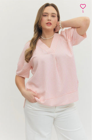 Ella Classic Stripe V - Neck Blouse - All About Me Boutique