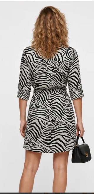 Emma & Michelle Satin Zebra Button Front Dress - All About Me Boutique