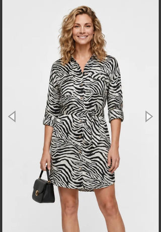 Emma & Michelle Satin Zebra Button Front Dress - All About Me Boutique