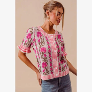 Floral Short Sleeve Cardigan by So Me - All About Me Boutique