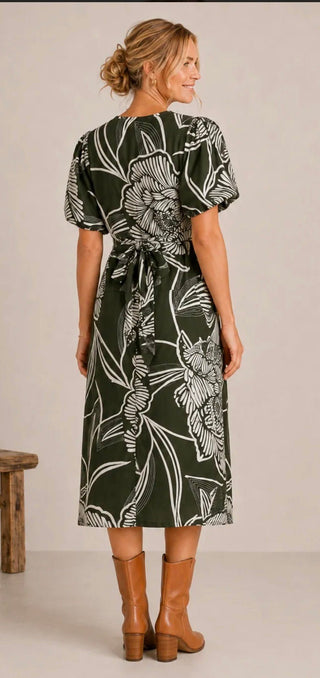 Mlle Gabrielle Linique Puff Sleeve Midi Dress - All About Me Boutique