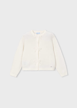 Mayoral Girls Elegant Cream Knit Cardigan with Bow Details