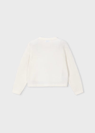 Mayoral Girls Elegant Cream Knit Cardigan with Bow Details