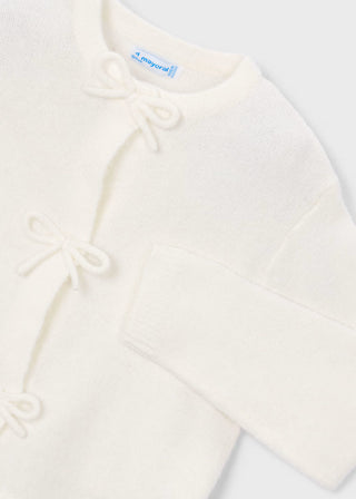 Mayoral Girls Elegant Cream Knit Cardigan with Bow Details