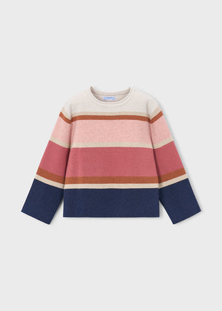 Mayoral Girls Striped Metallic Knit Sweater – Indigo Multi