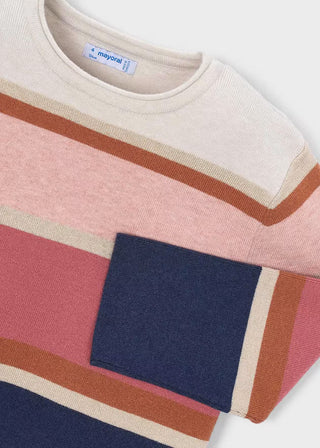 Mayoral Girls Striped Metallic Knit Sweater – Indigo Multi