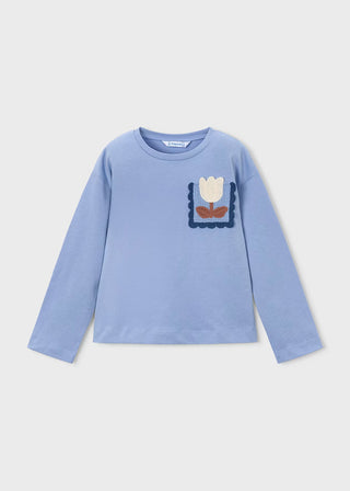 Mayoral Girls Long Sleeve Cotton-Poly Tee – Blue Tulip Applique