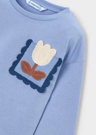 Mayoral Girls Long Sleeve Cotton-Poly Tee – Blue Tulip Applique