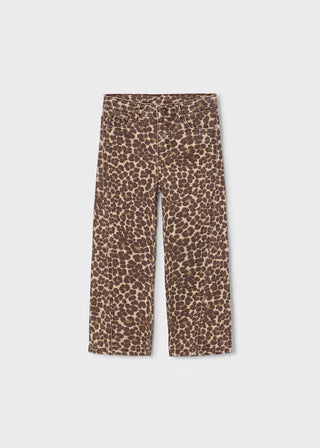 Mayoral Girls' Leopard Print Wide-Leg Cotton Twill Pants