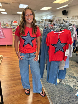 Girls’ Americana Denim Star Appliqué Tee - All About Me Boutique