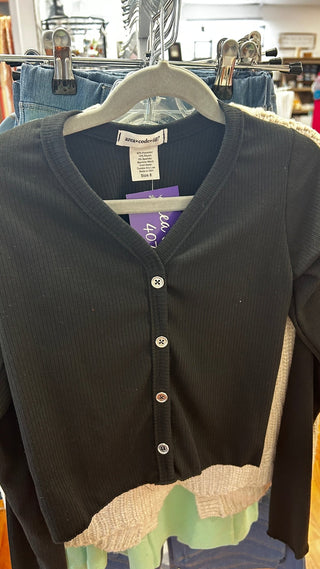 Girls' Essential Black Ribbed Button-Down Cardigan - All About Me Boutique