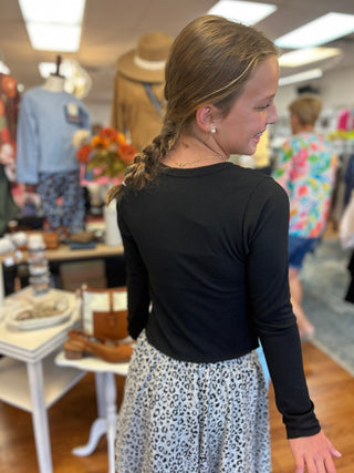 Girls' Essential Black Ribbed Button-Down Cardigan - All About Me Boutique