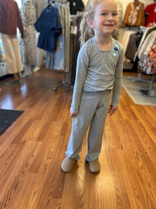 Girls' Heather Grey Ribbed Wide Leg Pant - All About Me Boutique