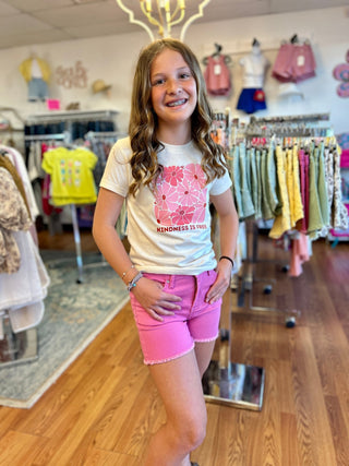 Girls "Kindness Is Free" Floral Graphic Tee – Soft Bella+Canvas Cotton - All About Me Boutique