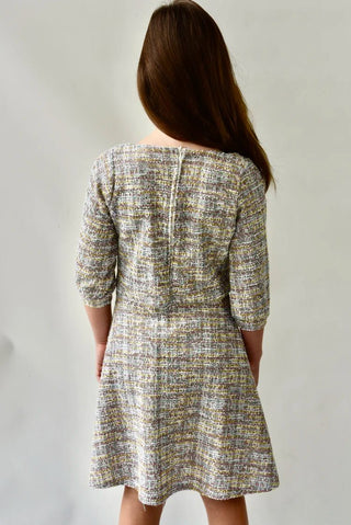 Girls' Lilac & Lime Boucle Circle Dress with Pouf Sleeves - All About Me Boutique