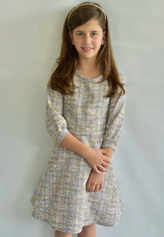 Girls' Lilac & Lime Boucle Circle Dress with Pouf Sleeves - All About Me Boutique