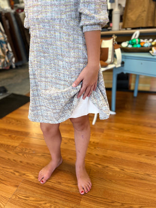 Girls' Lilac & Lime Boucle Circle Dress with Pouf Sleeves - All About Me Boutique