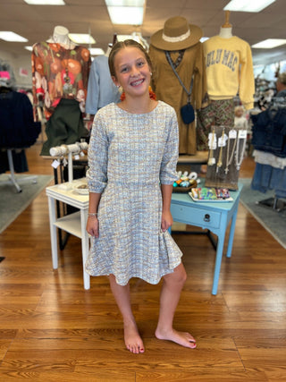 Girls' Lilac & Lime Boucle Circle Dress with Pouf Sleeves - All About Me Boutique