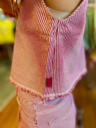 Girls Red and White Denim Striped Top by Mayoral - All About Me Boutique