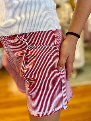 Girls Red and White Stripes Denim Shorts by Mayoral - All About Me Boutique
