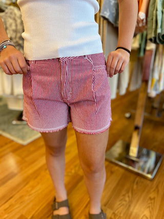 Girls Red and White Stripes Denim Shorts by Mayoral - All About Me Boutique