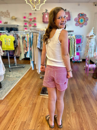 Girls Red and White Stripes Denim Shorts by Mayoral - All About Me Boutique