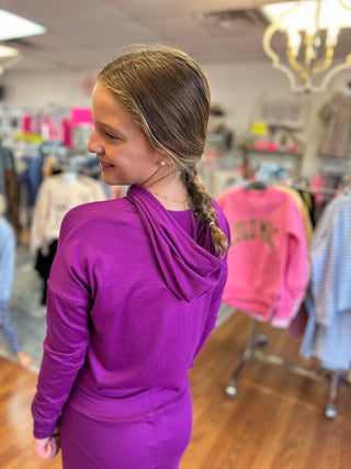 Girls' Vibrant Purple Cropped Hoodie - All About Me Boutique
