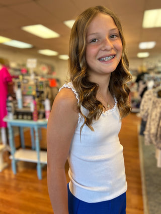 Girls White Knitted Tank by Molly Bracken - All About Me Boutique