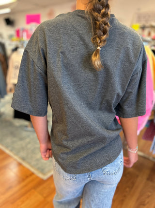 Good Girl Girls Oversized Charcoal French Terry Short Sleeve Top - All About Me Boutique