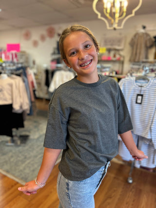 Good Girl Girls Oversized Charcoal French Terry Short Sleeve Top - All About Me Boutique
