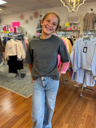 Good Girl Girls Oversized Charcoal French Terry Short Sleeve Top - All About Me Boutique