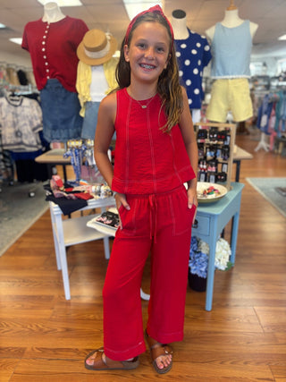 Hayden Girls Contrast Stitched Loose Tank Top - All About Me Boutique