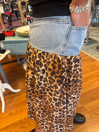 Hayden Mix Media Leopard Print Denim Skirt - All About Me Boutique