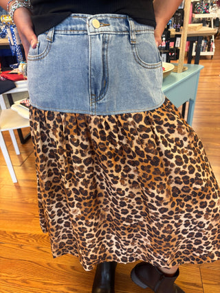 Hayden Mix Media Leopard Print Denim Skirt - All About Me Boutique