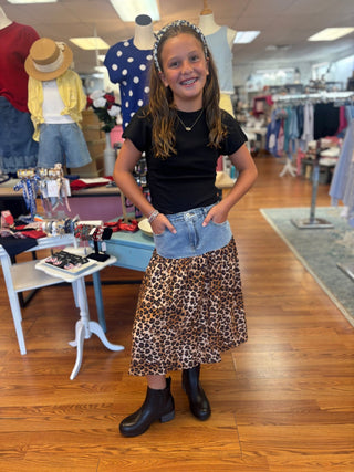 Hayden Mix Media Leopard Print Denim Skirt - All About Me Boutique