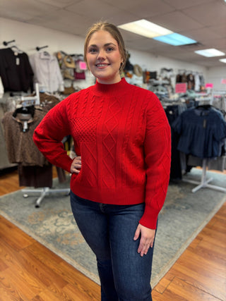 Heart of Pine Mock Neck Cable Knit Sweater - All About Me Boutique