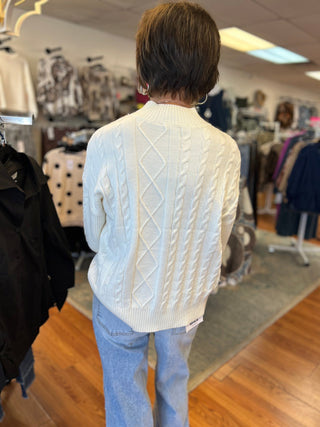 Heart of Pine Mock Neck Cable Knit Sweater - All About Me Boutique