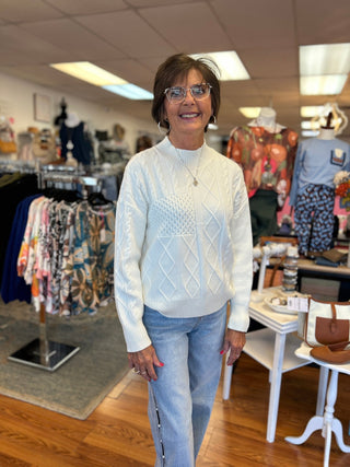 Heart of Pine Mock Neck Cable Knit Sweater - All About Me Boutique