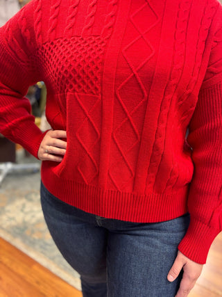 Heart of Pine Mock Neck Cable Knit Sweater - All About Me Boutique