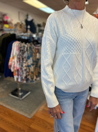Heart of Pine Mock Neck Cable Knit Sweater - All About Me Boutique