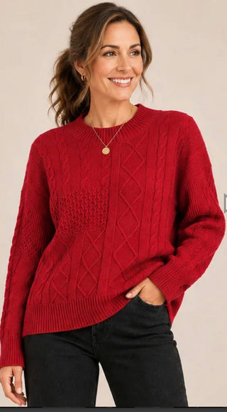 Heart of Pine Mock Neck Cable Knit Sweater - All About Me Boutique