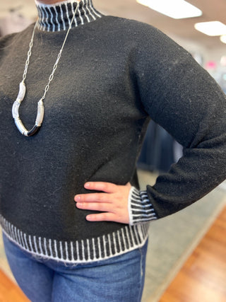 Heart of Pine Mock Neck Fuzzy Sweater - All About Me Boutique