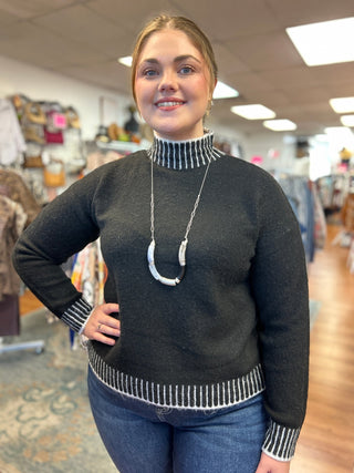 Heart of Pine Mock Neck Fuzzy Sweater - All About Me Boutique