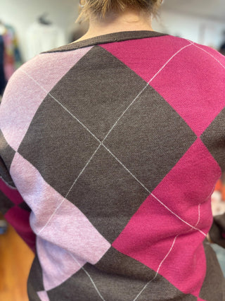 Heart of Pine V-Neck Argyle Sweater - All About Me Boutique