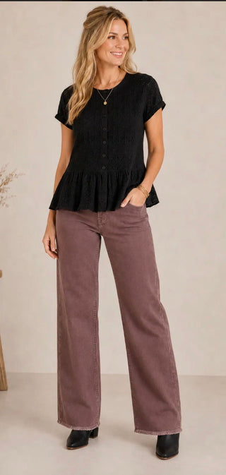 Heart of Pine Wide Leg Fray Hem Jean - All About Me Boutique