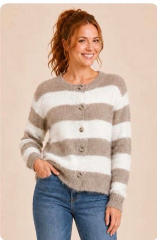 Hem & Thread Eyelash Striped Cardigan - All About Me Boutique