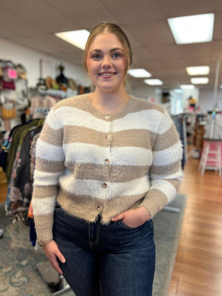 Hem & Thread Eyelash Striped Cardigan - All About Me Boutique