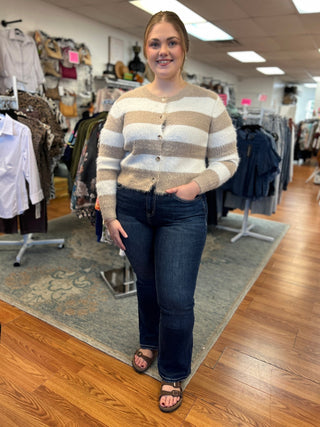 Hem & Thread Eyelash Striped Cardigan - All About Me Boutique